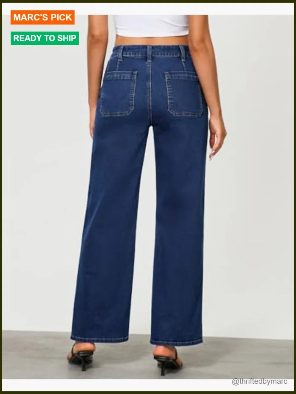 High Waisted Wide Leg Stretchy Retro Denim Pants with Pouch Pockets